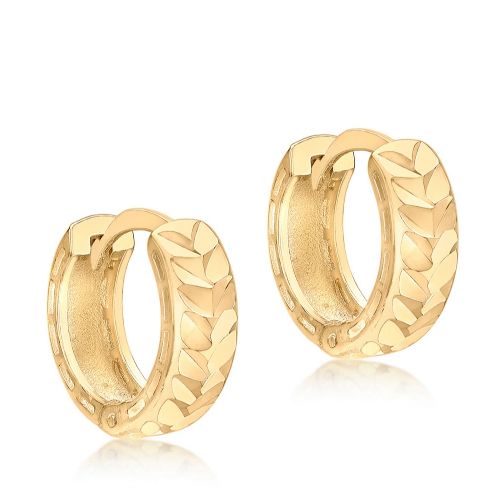 Gold 9ct Gold Diamond Leaf Cut Creole Earrings
