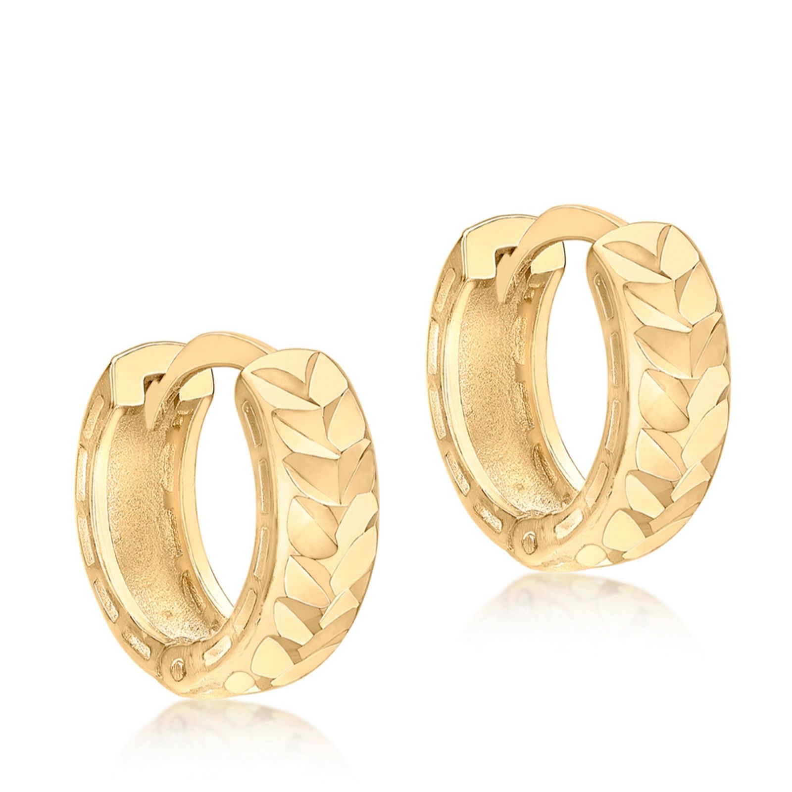 Gold 9ct Gold Diamond Leaf Cut Creole Earrings