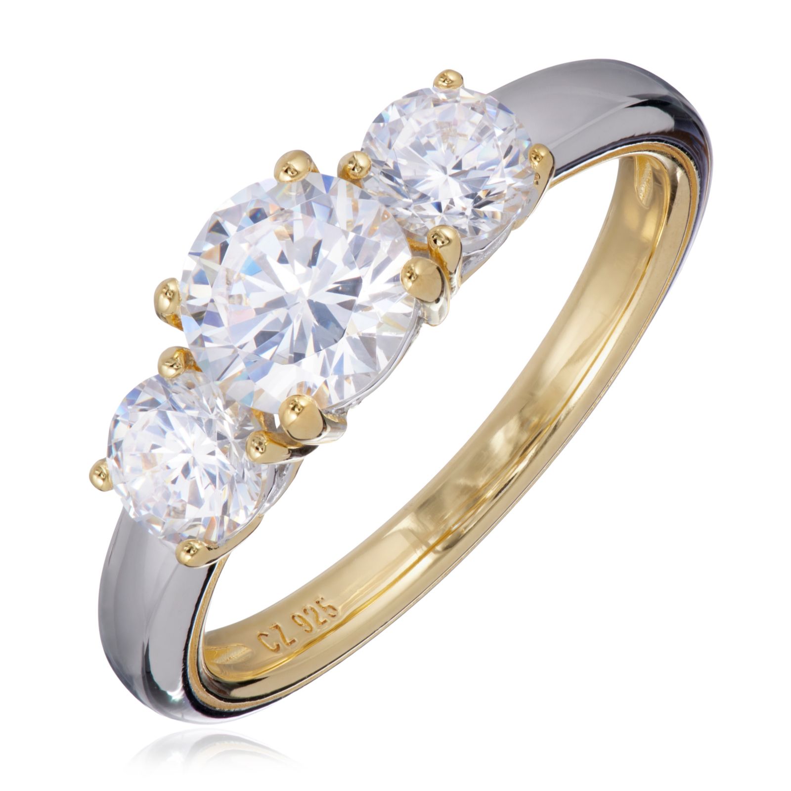 Diamonique 1.7ct tw Trilogy 2 Tone Ring Sterling Silver