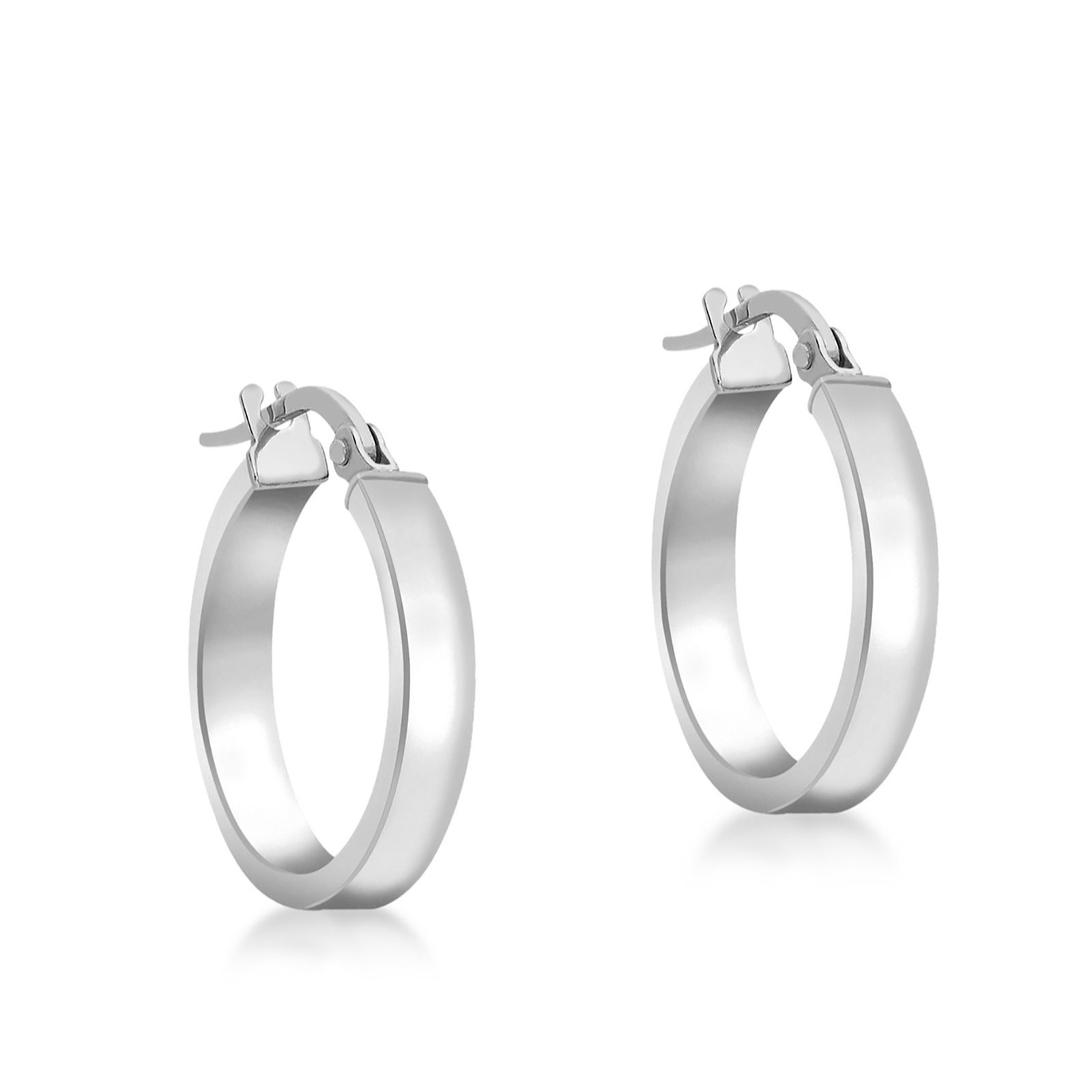 GOLD 9ct White Gold 15mm Tube Hoop Earrings
