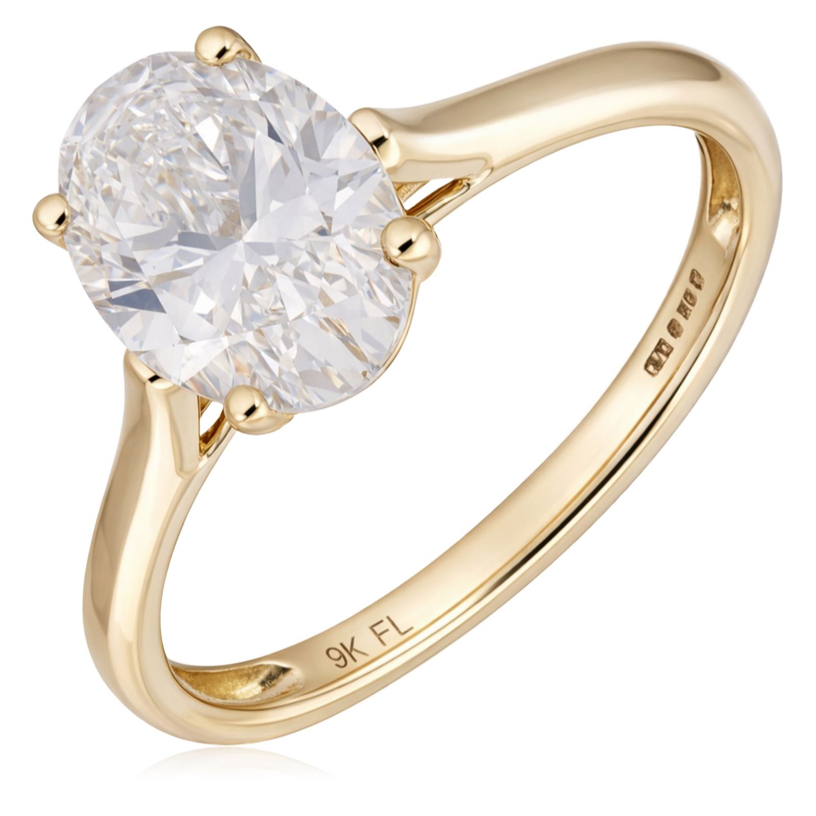 Fire Light 2ct Lab Grown Diamond Oval Solitaire Ring 9ct Gold