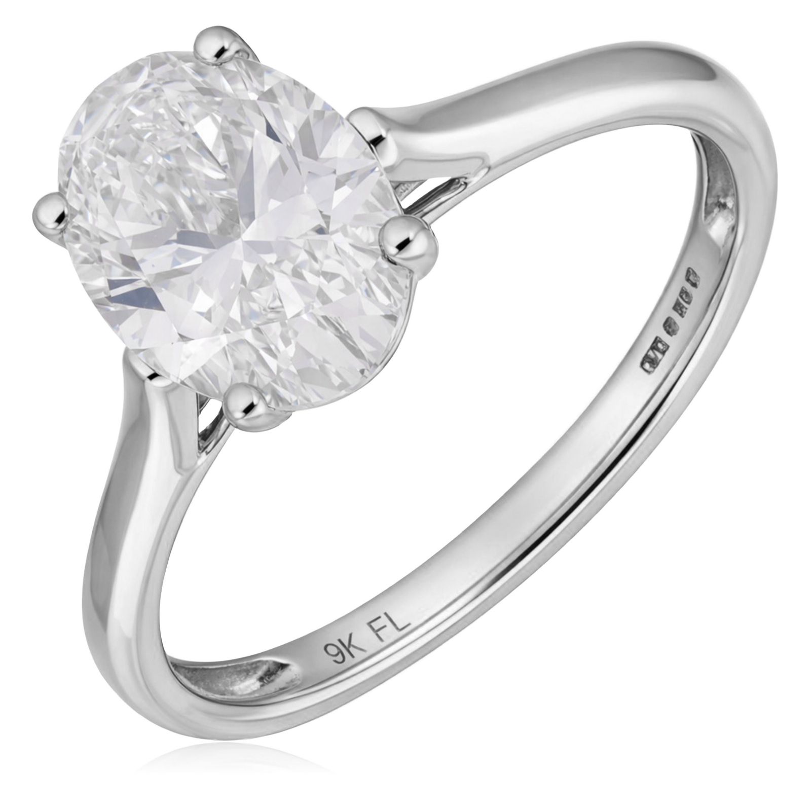 Fire Light 2ct Lab Grown Diamond Oval Solitaire Ring 9ct Gold