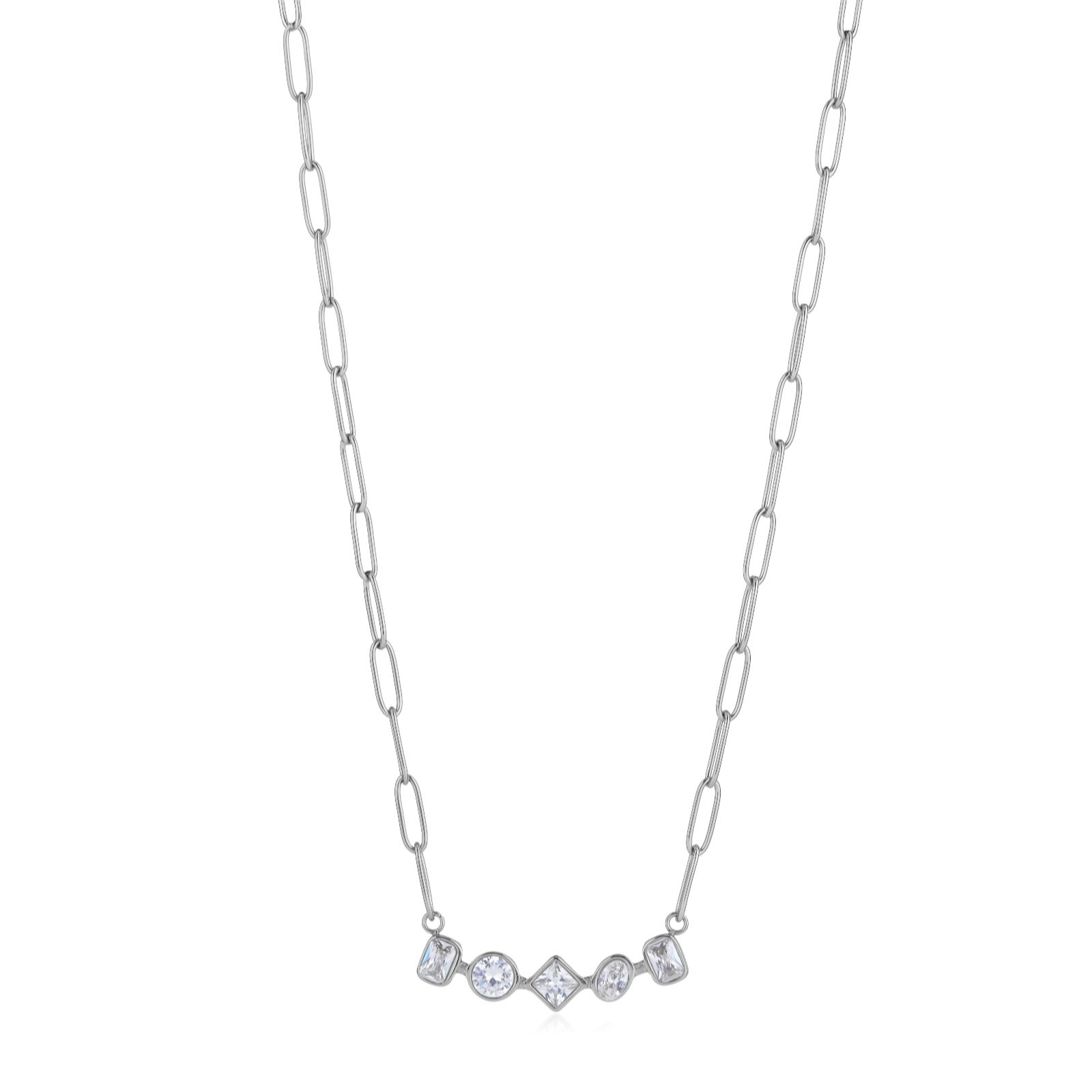 Steel by Diamonique Mixed Cut Chain Link Necklace Stainless Steel