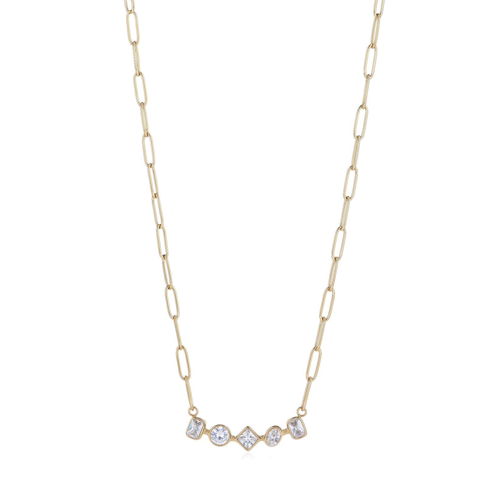 Steel by Diamonique Mixed Cut Chain Link Necklace Stainless Steel