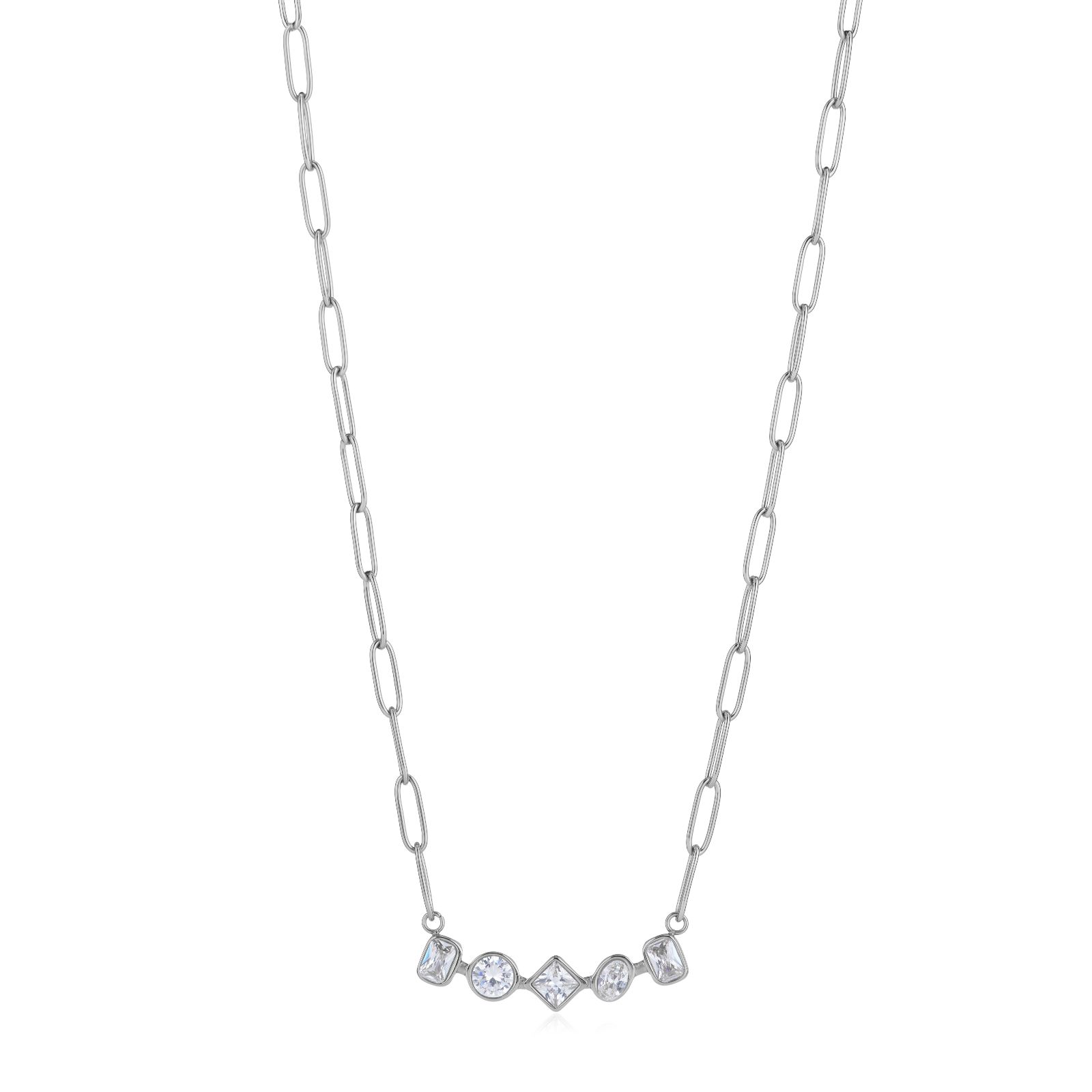 Steel by Diamonique Mixed Cut Chain Link Necklace Stainless Steel