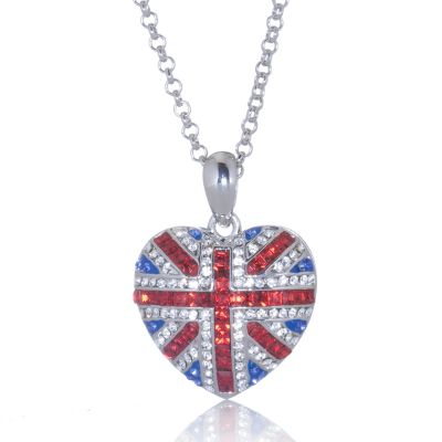 Butler Wilson Union Jack Crystal Heart 44cm Necklace QVC UK