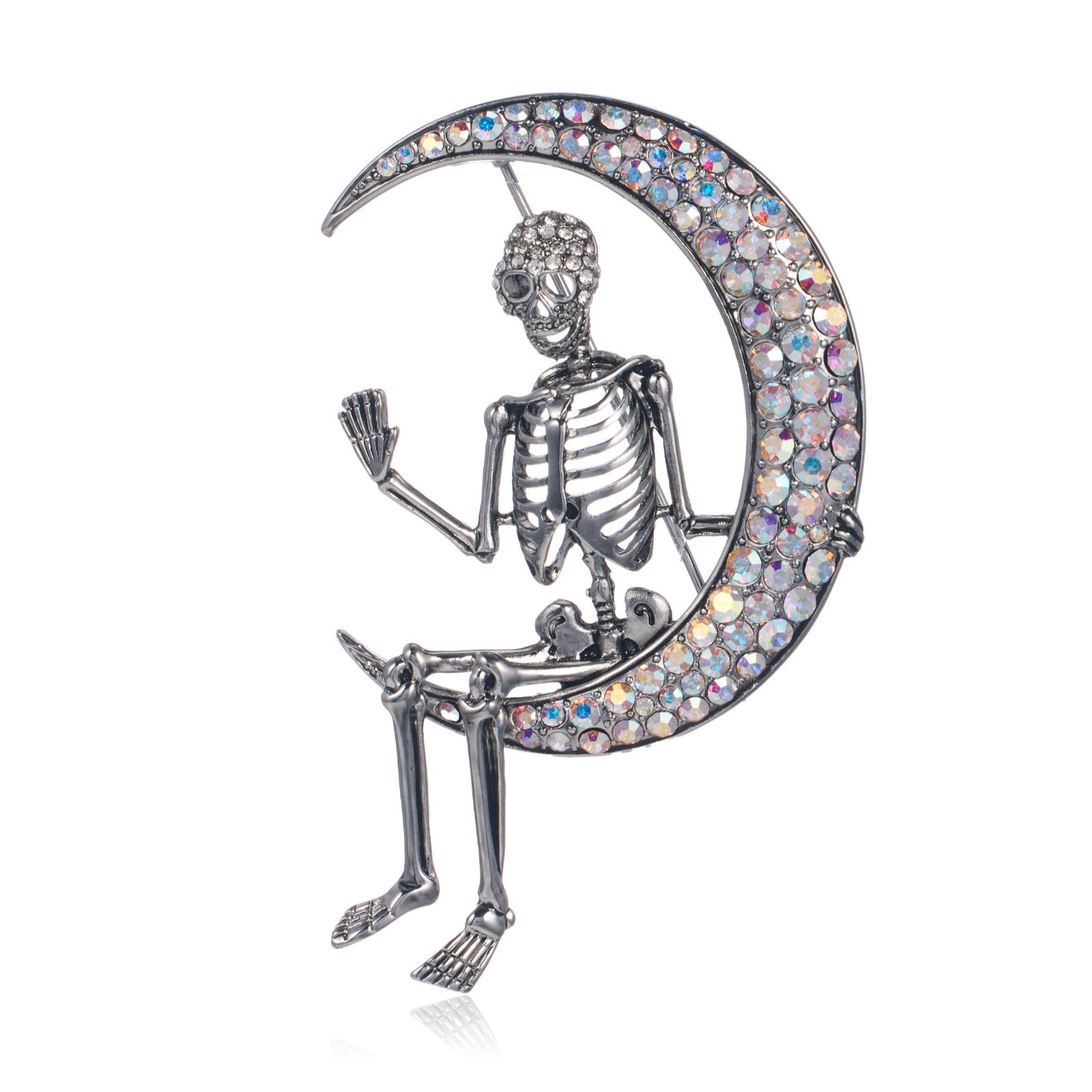 Butler & Wilson Skeleton on Cresent Moon Brooch