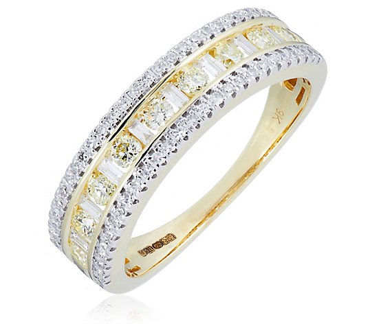 0.75ct White and Yellow Diamond Band Ring 9ct Gold