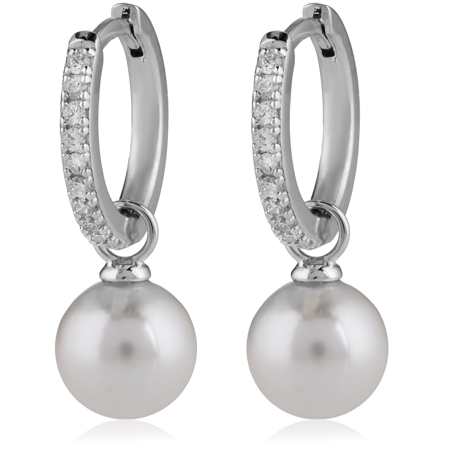 Diamonique 0.2ct Shell Pearl Huggie Earrings Sterling Silver