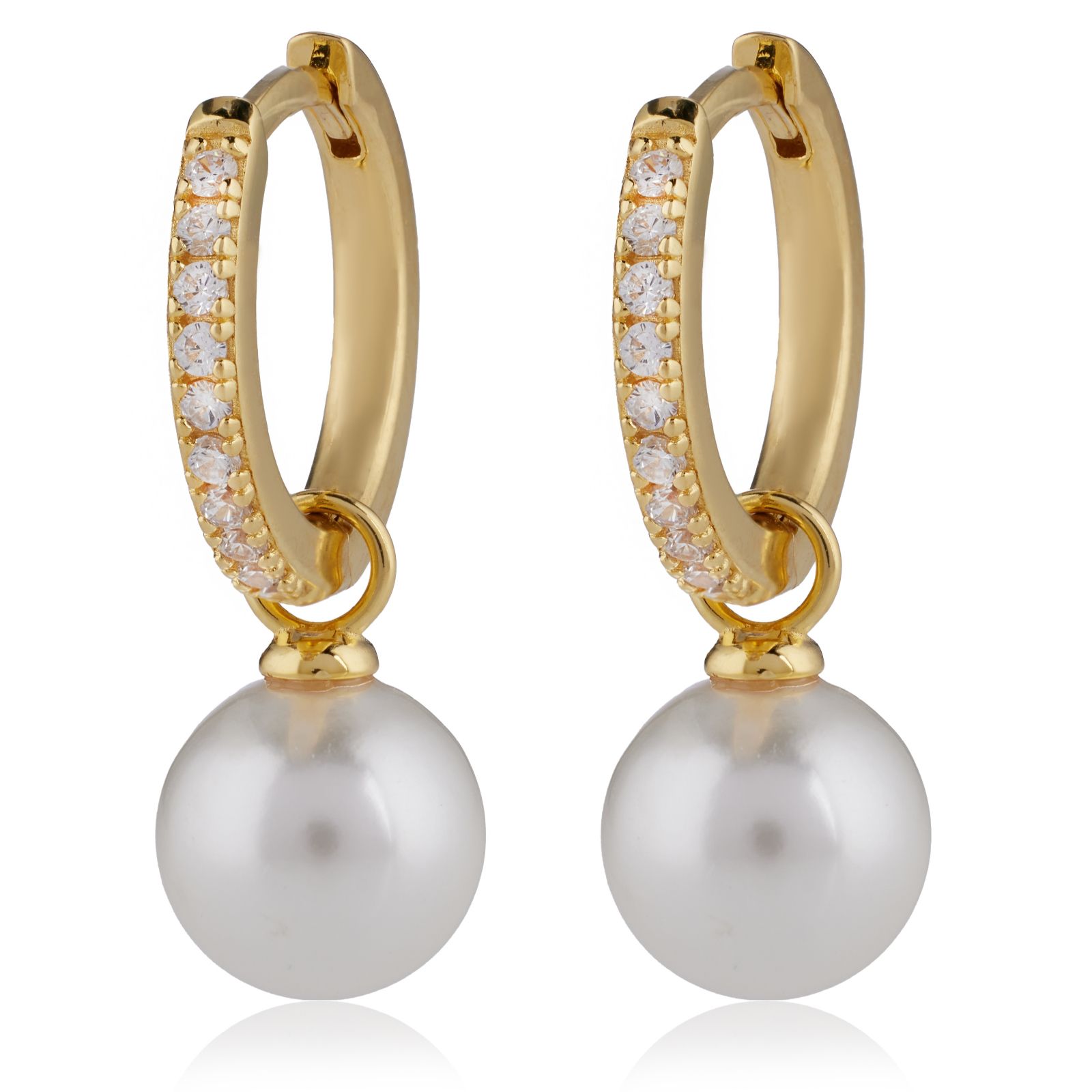 Diamonique 0.2ct Shell Pearl Huggie Earrings Sterling Silver