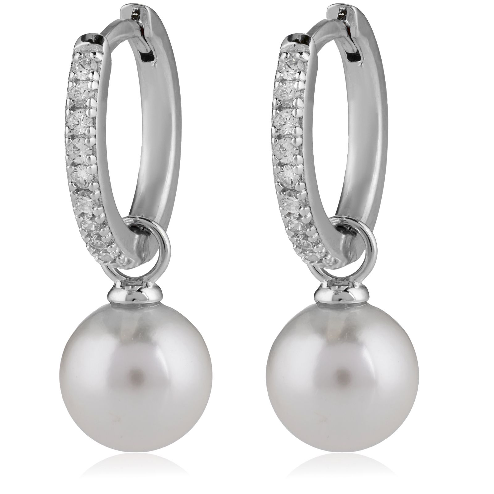 Diamonique 0.2ct Shell Pearl Huggie Earrings Sterling Silver