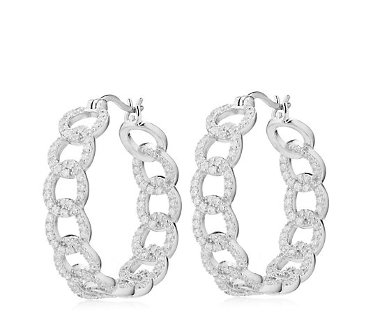 Diamonique 2.74 ct tw Pave Chain Link Hoop Earrings Sterling Silver