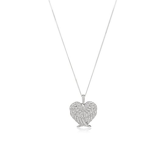 0.33ct Diamond Angel Wings Heart Pendant Necklace 9ct Gold