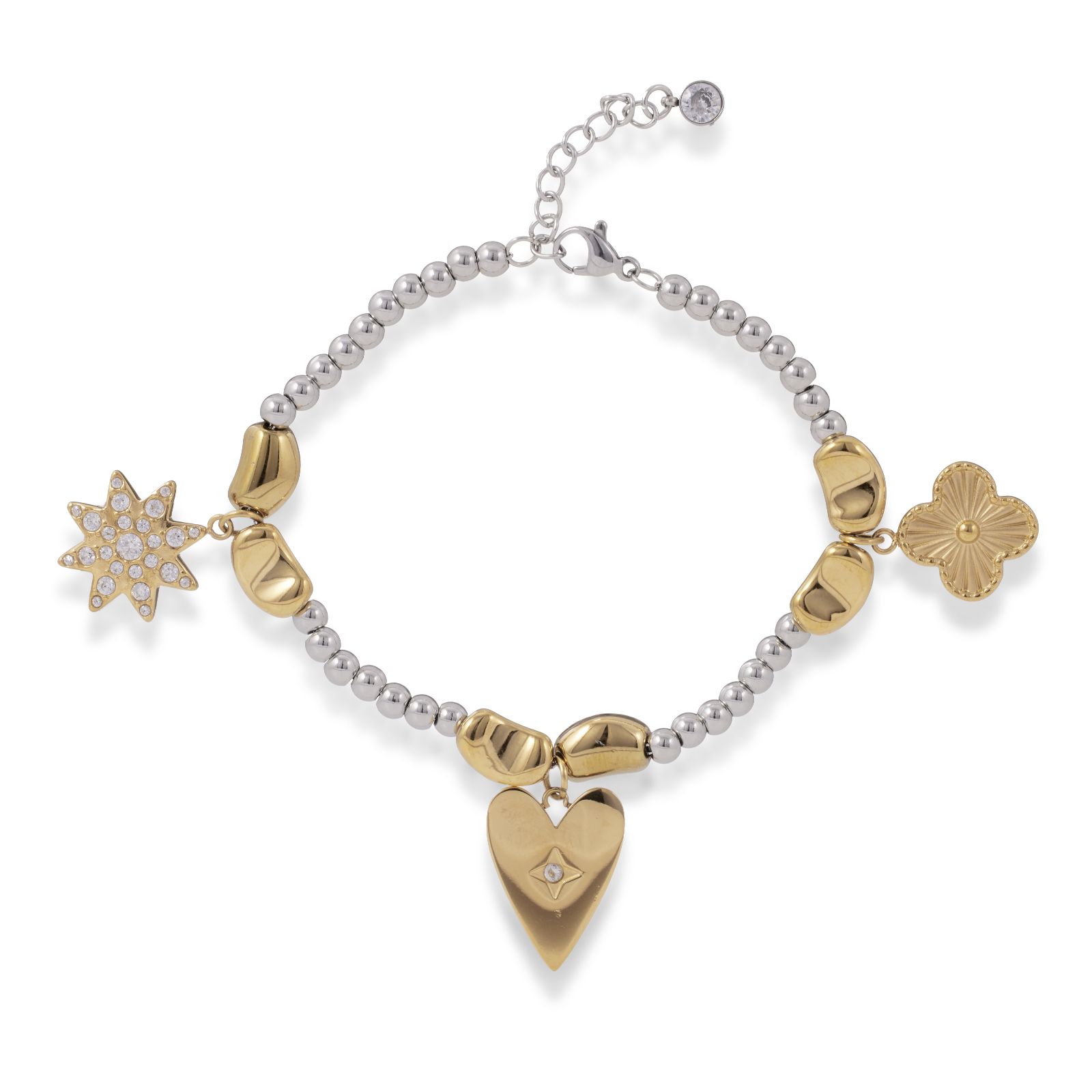 Steel by Diamonique Beaded Charm Bracelet Stainless Steel