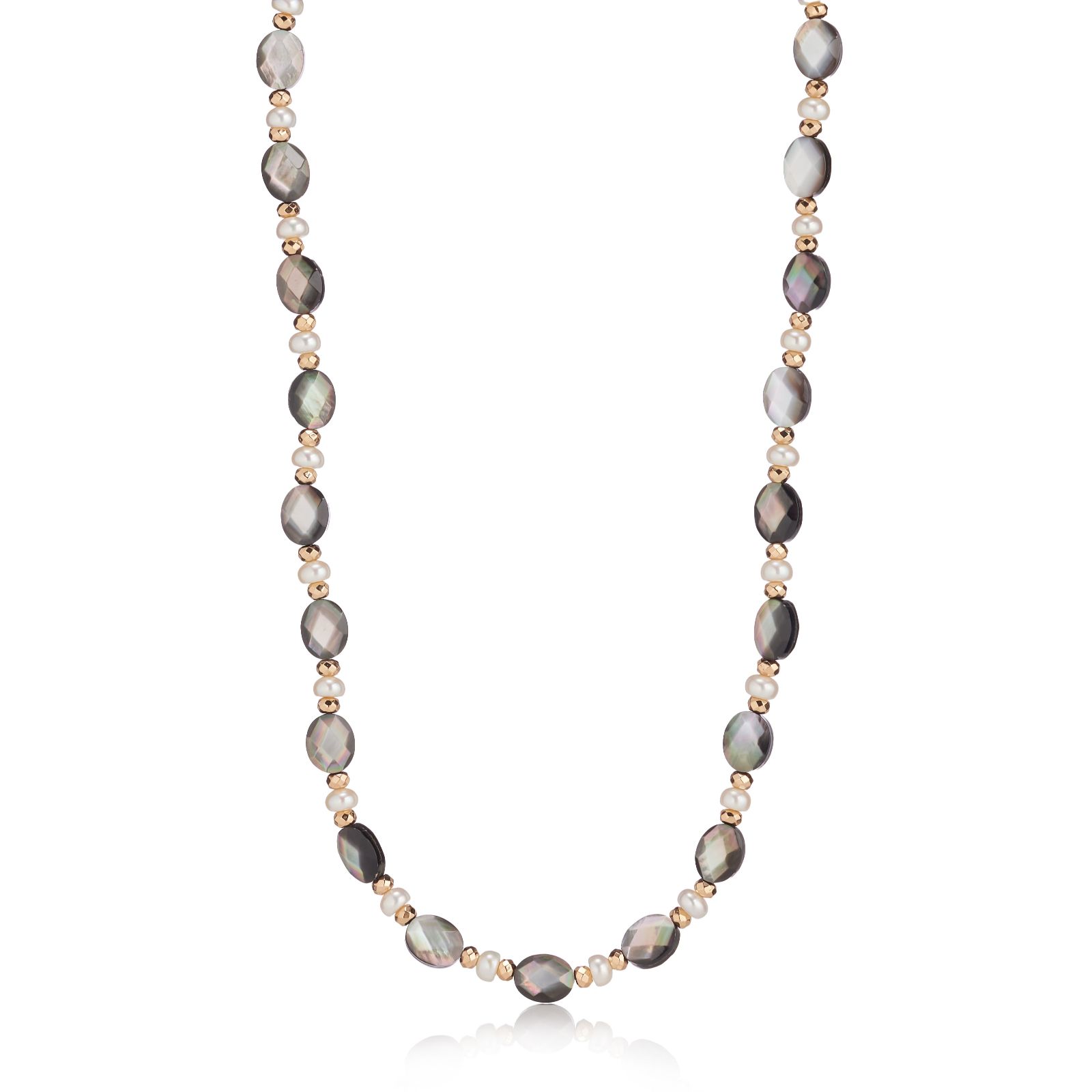 Lara Pearl Faceted Mother of Pearl Rondel Necklace Stainless Steel