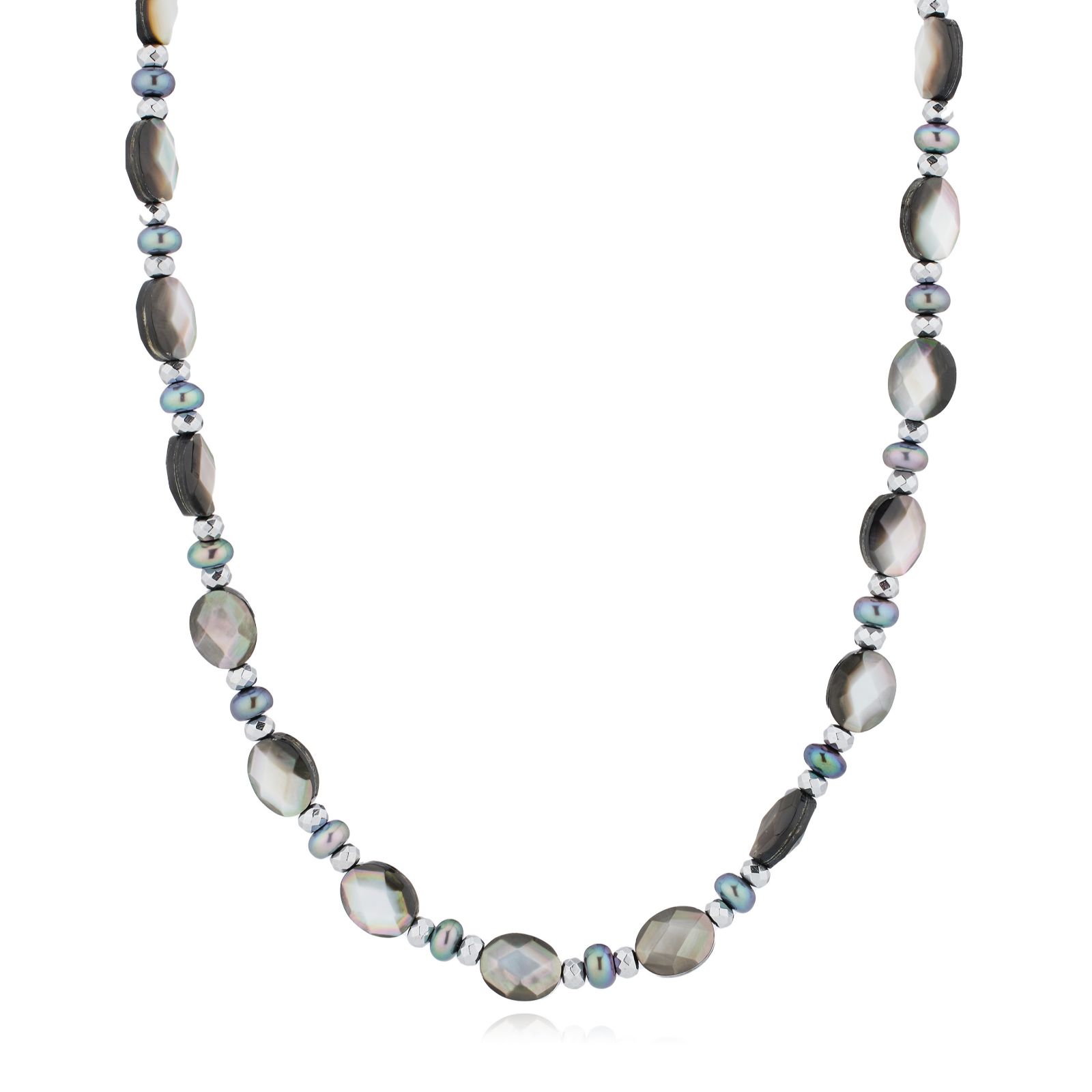 Lara Pearl Faceted Mother of Pearl Rondel Necklace Stainless Steel