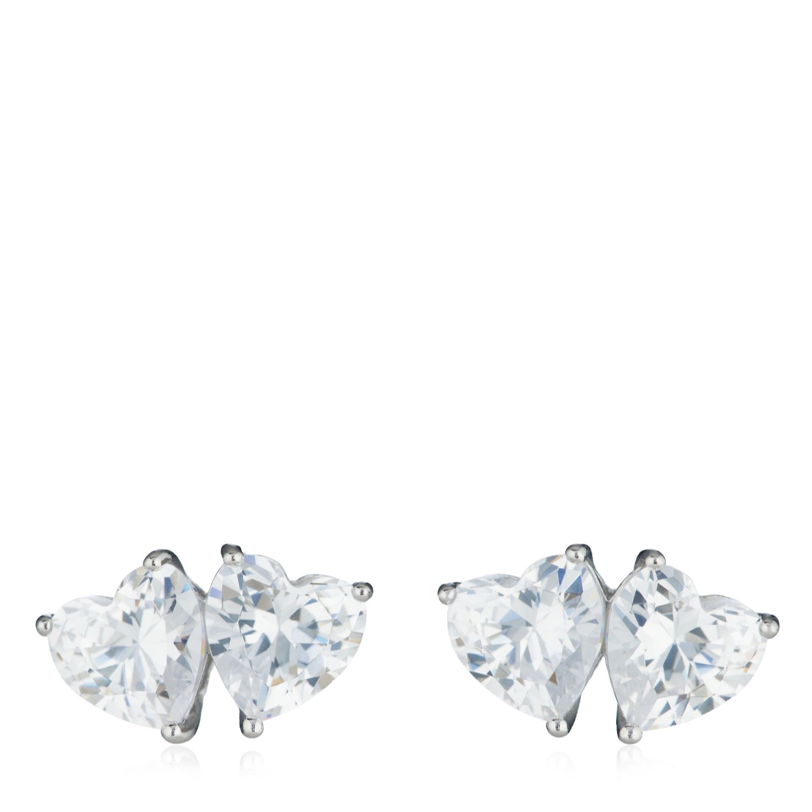  Diamonique 2.4ct tw Double Heart Stud Earrings Sterling Silver