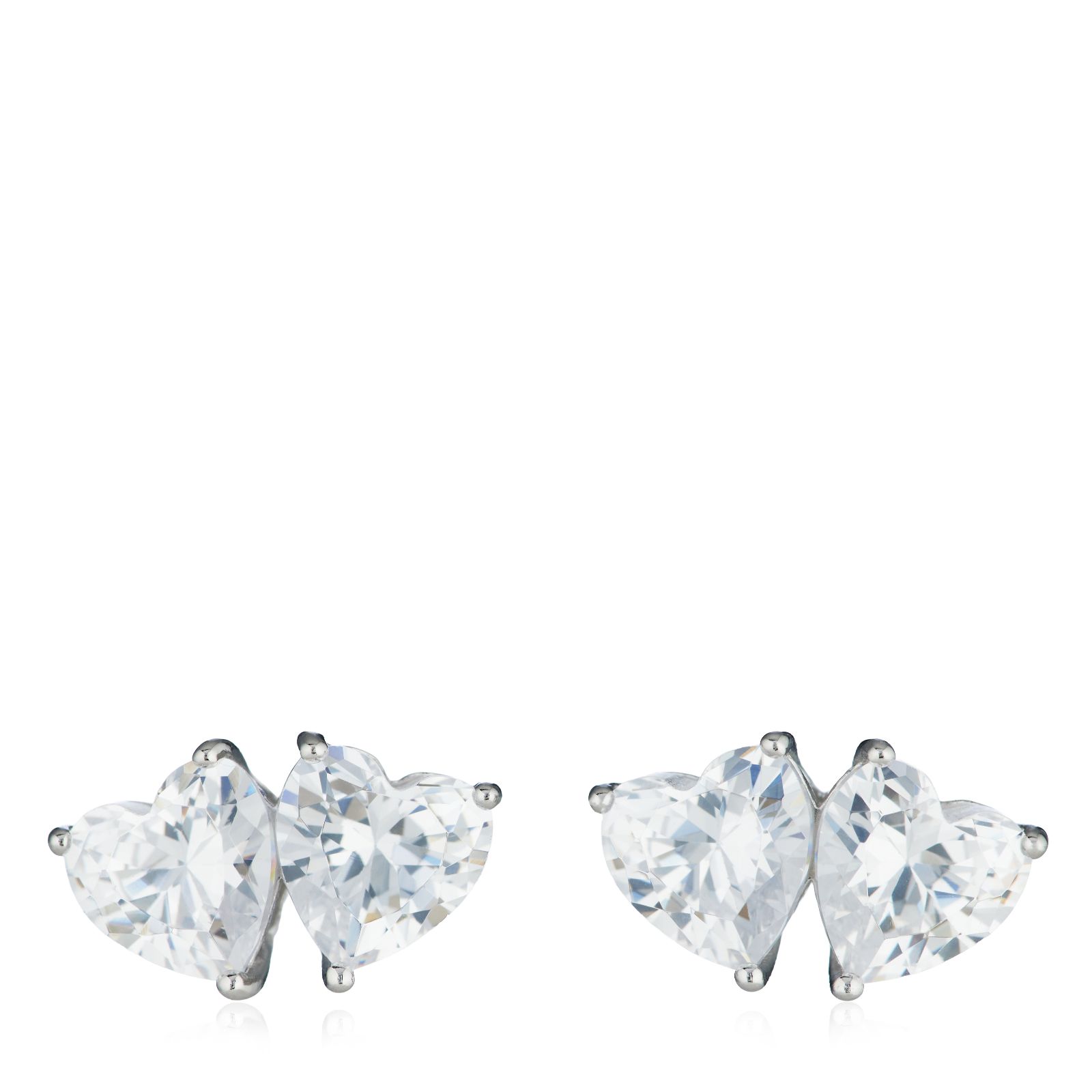 Diamonique 2.4ct tw Double Heart Stud Earrings Sterling Silver