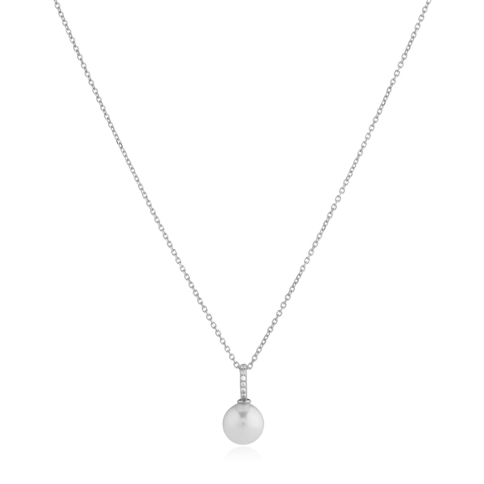 Diamonique 0.03ct Shell Pearl Pendant Necklace Sterling Silver