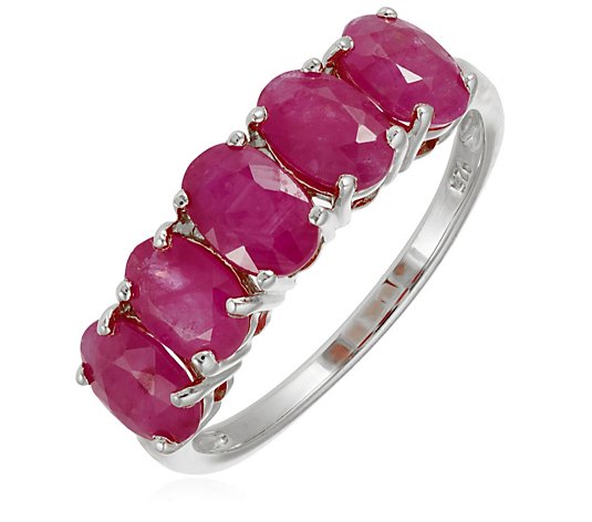 2.70ct Ruby 5 Stone Oval Ring Sterling Silver