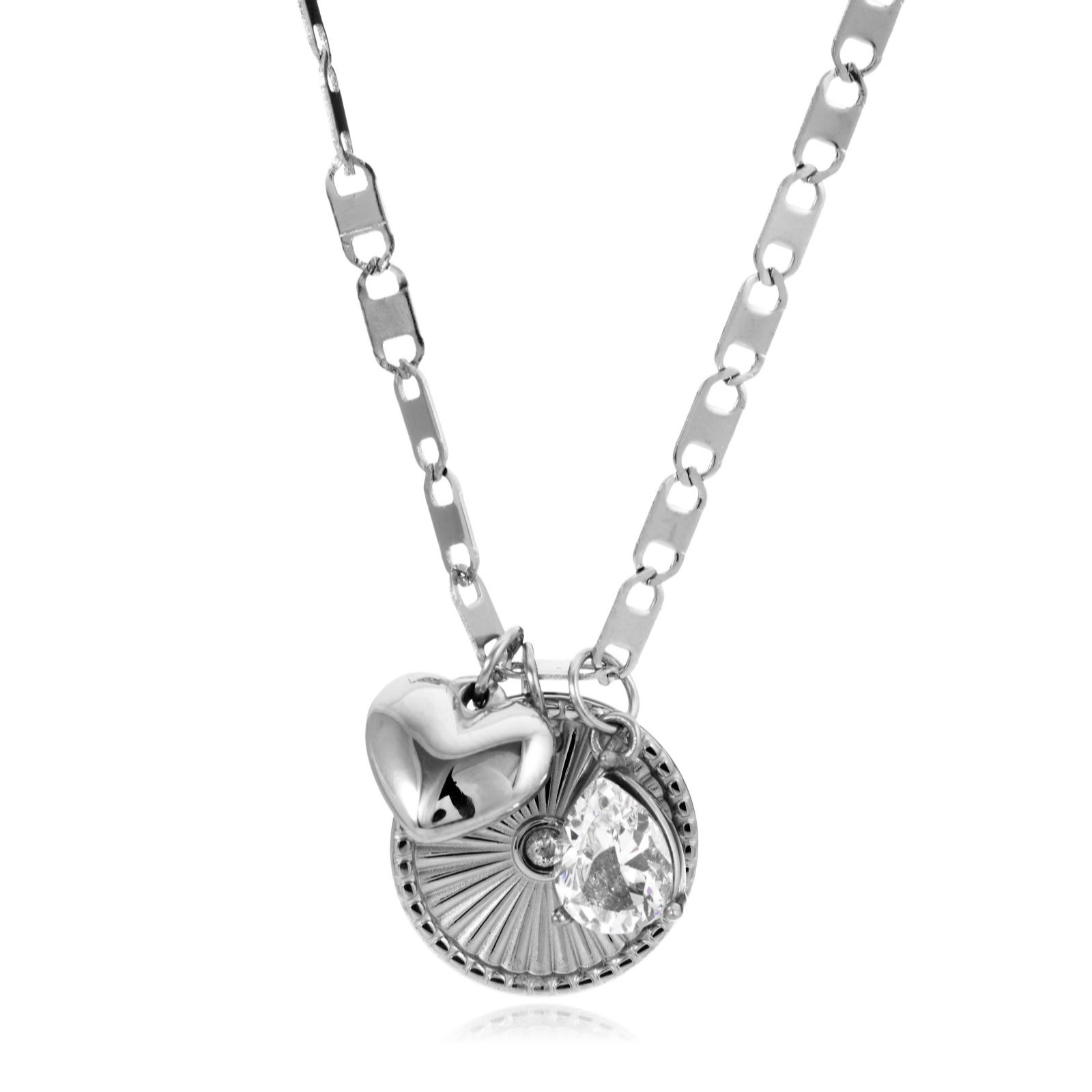 Steel by Diamonique Petal Chain & Charm Necklace Stainless Steel