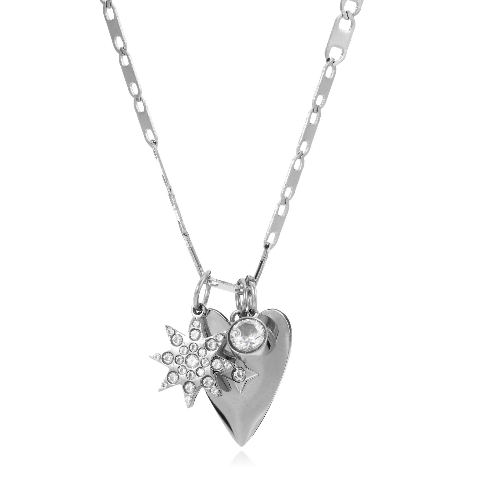 Steel by Diamonique Petal Chain & Charm Necklace Stainless Steel