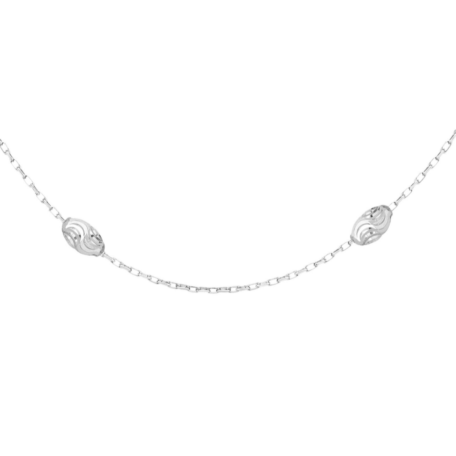 Faith & Brown Italian Crafted Reeded Bead Station Necklace Sterling Silver