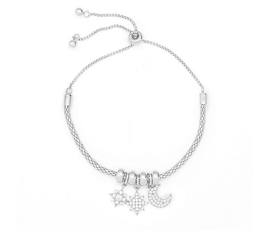 Diamonique 0.6ct tw Celestial Charm Bracelet Sterling Silver