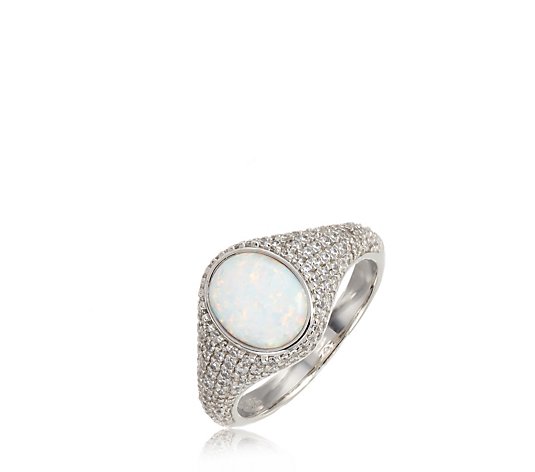 Diamonique 0.67ct Pave Simulated Opal Ring Sterling Silver