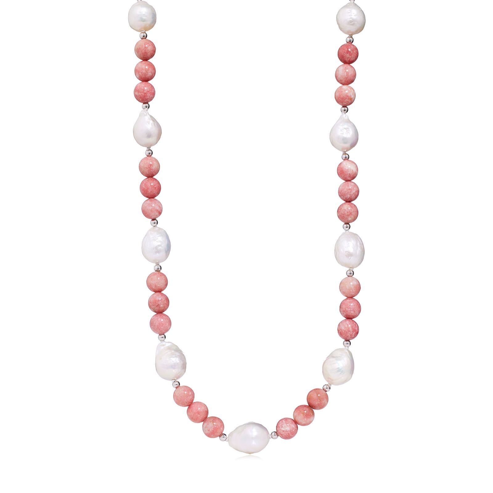 Lara Pearl 10-12 Baroque Pearl and Semi Precious Bead Necklace Sterling Silver