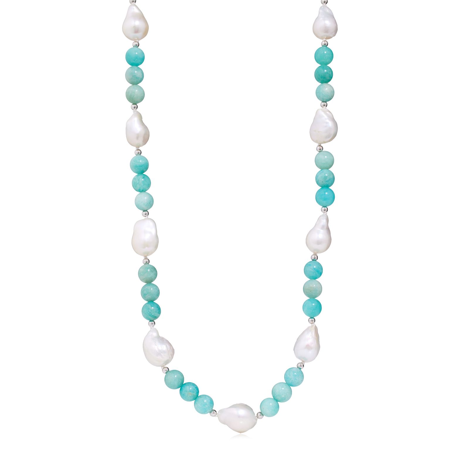 Lara Pearl 10-12 Baroque Pearl and Semi Precious Bead Necklace Sterling Silver