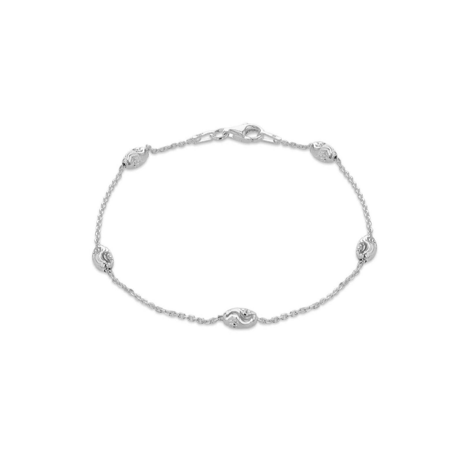 Faith & Brown Italian Crafted Reeded Bead Station Bracelet Sterling Silver