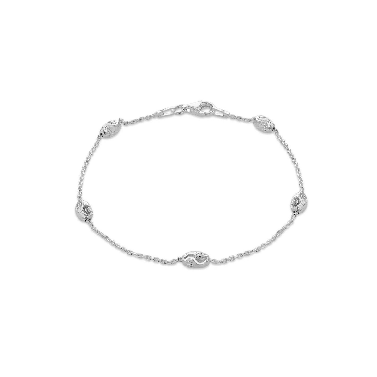 Faith & Brown Italian Crafted Reeded Bead Station Bracelet Sterling Silver