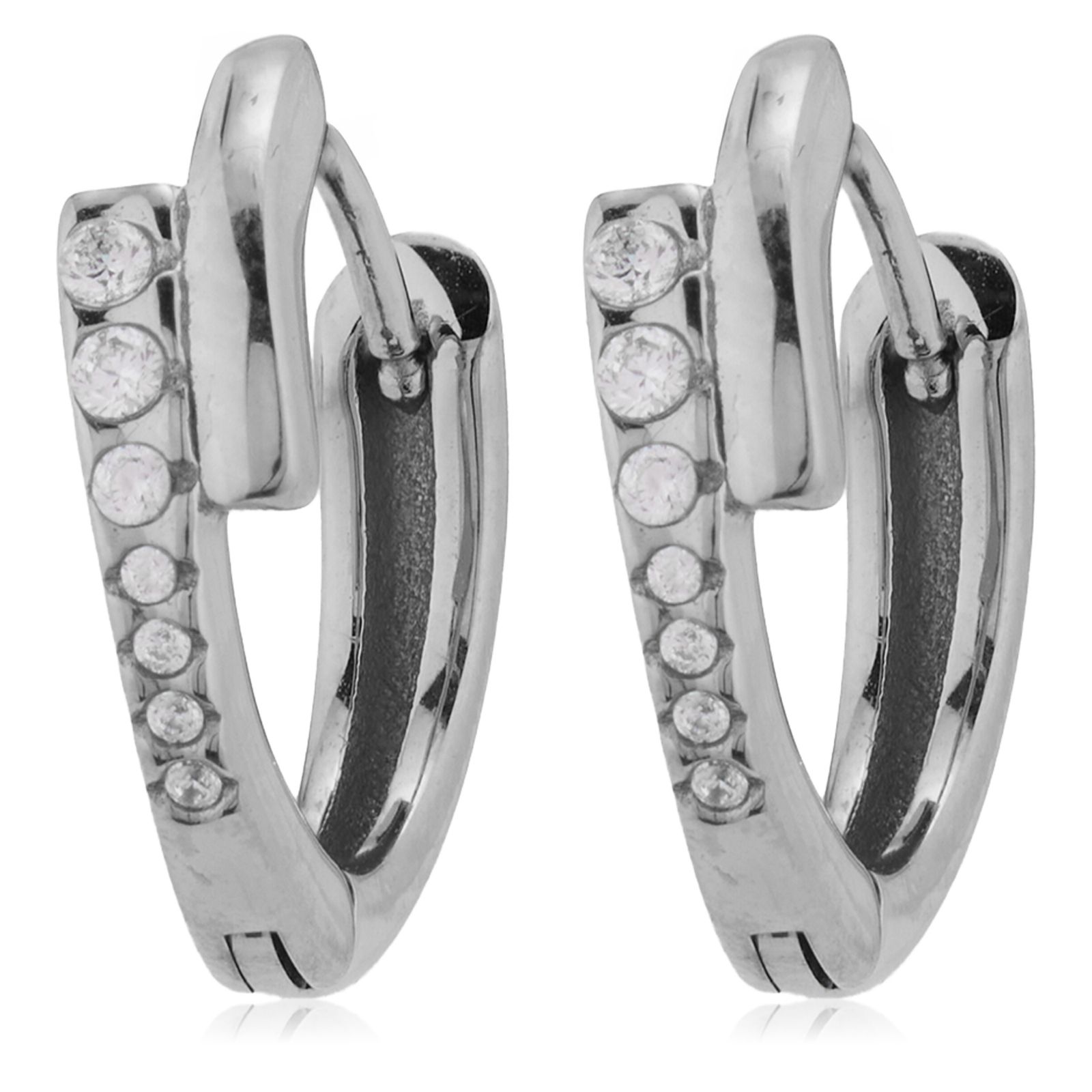 Steel by Diamonique Pave Hoop Earrings Stainless Steel