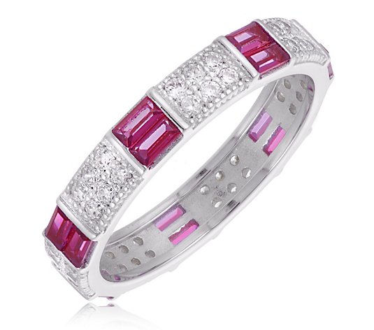 Diamonique 1.4ct tw Vintage Style Eternity Ring Sterling Silver