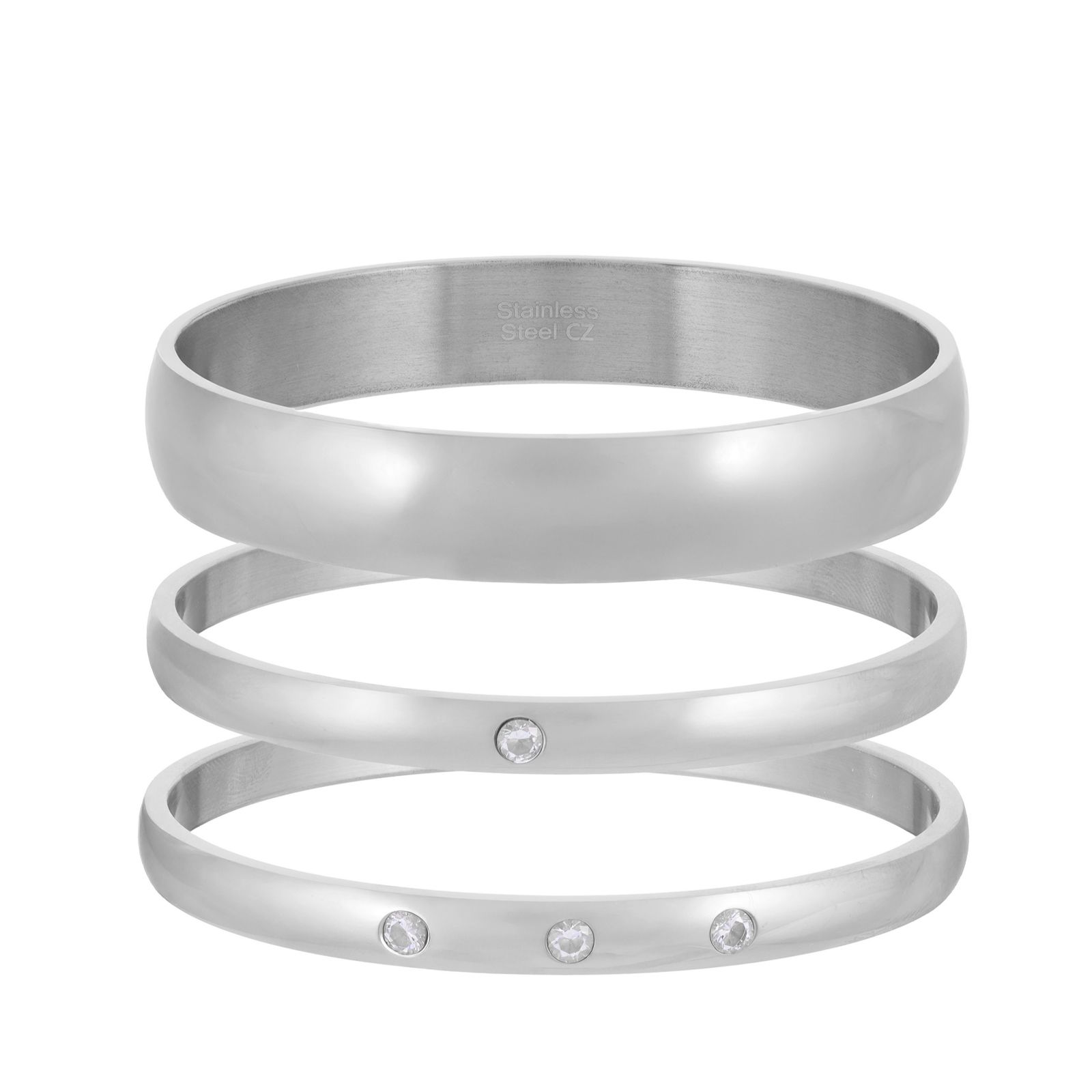Steel by Diamonique Bangle Set Stainless Steel