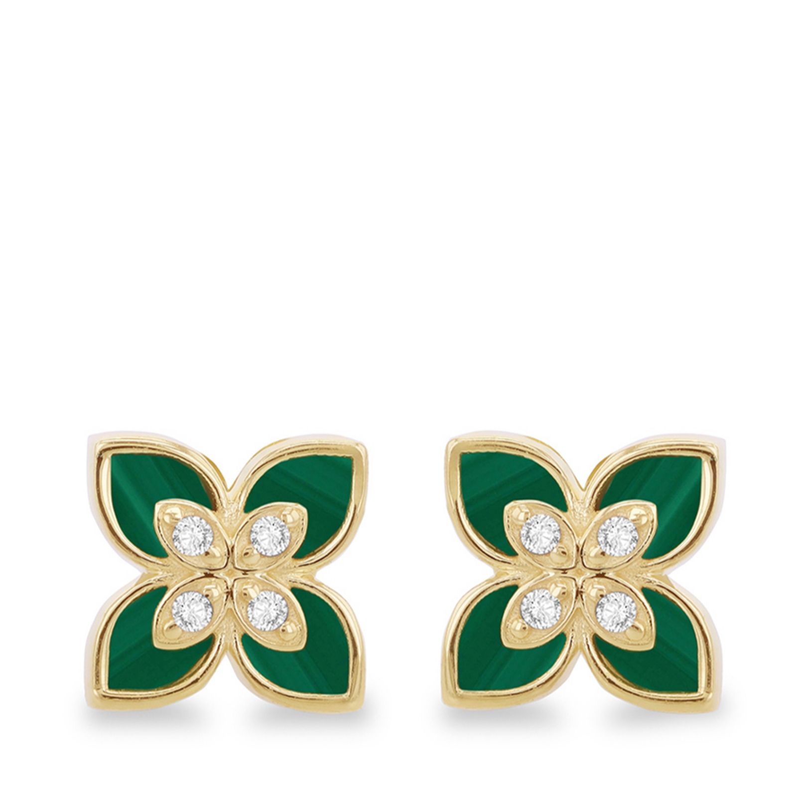 Gold 9ct Gold Malachite Flower Earrings