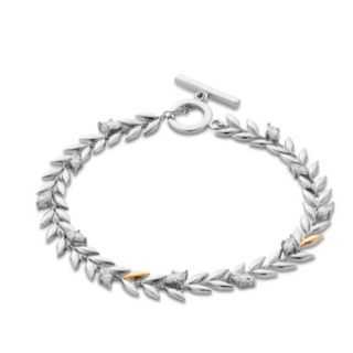 Royal Clogau Leaf Sterling Silver T-Bar Bracelet with Swarovski Cubic Zirconia