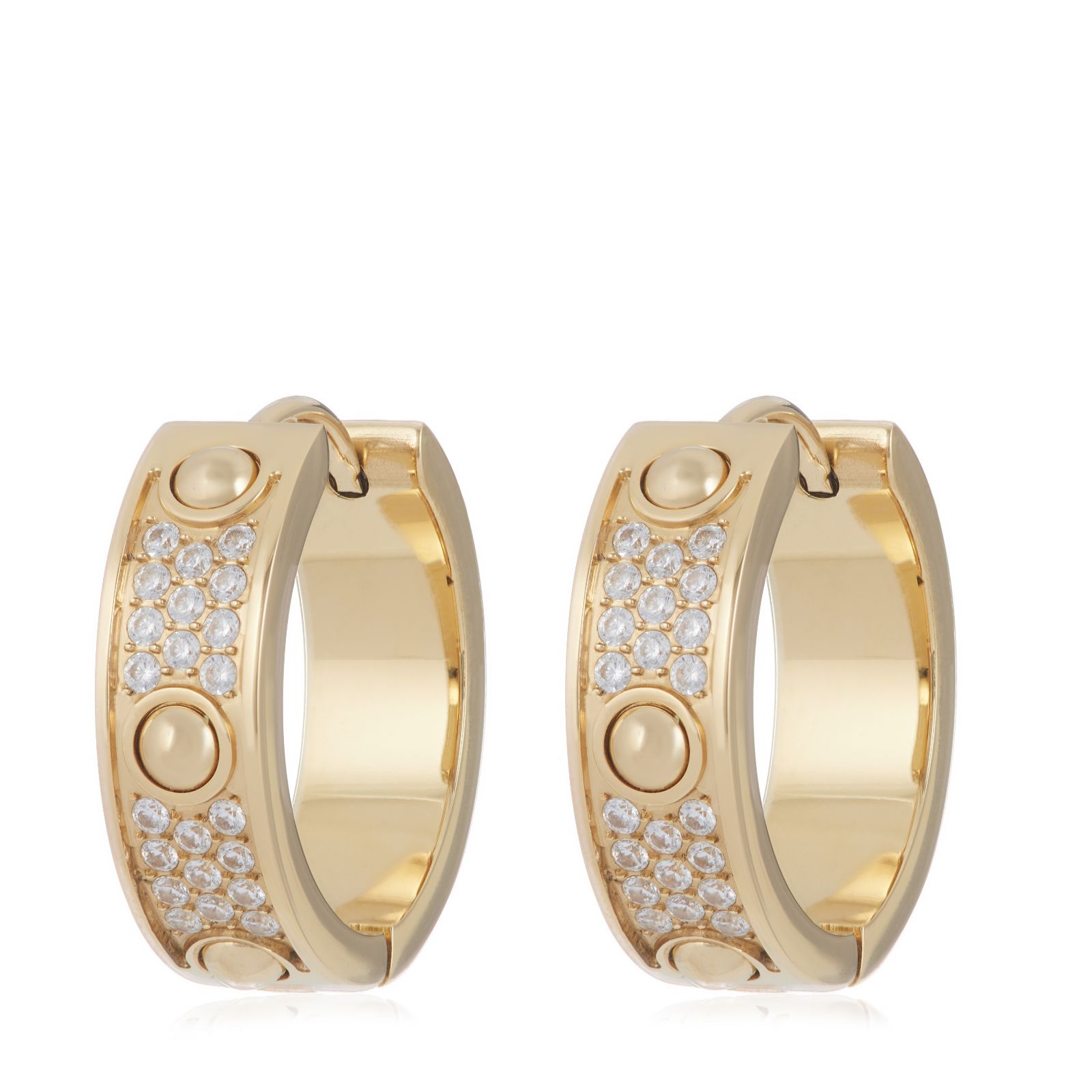 Steel by Diamonique Pave Studed Hoops Stainless Steel