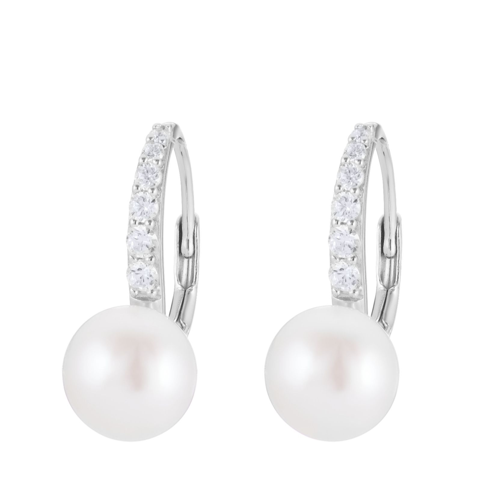 Lara Pearl X Diamonique Button Pearl Leverback Earrings Sterling Silver ...