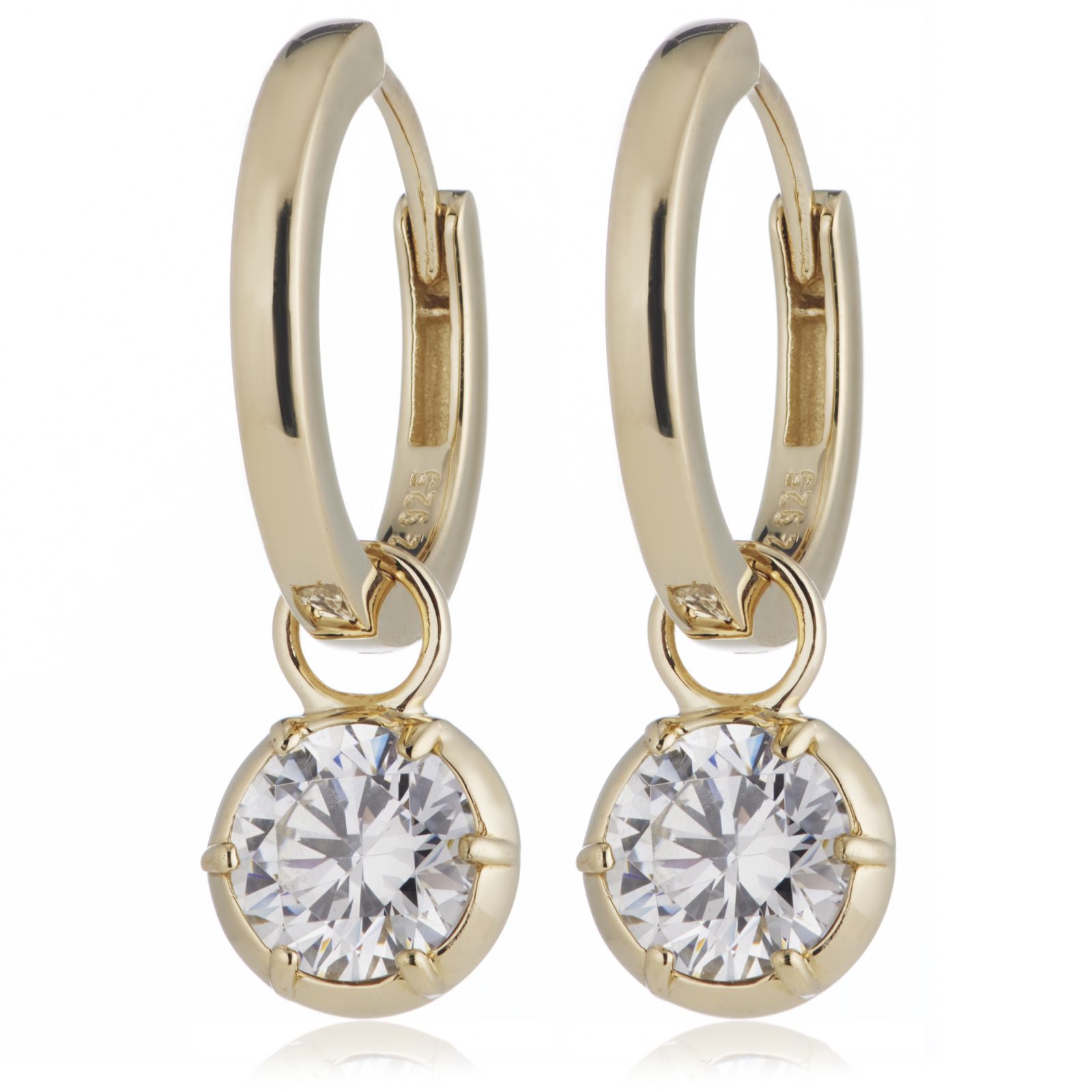Diamonique 2ct tw Georgian Cut Down Solitaire Hoop Earrings Sterling Silver