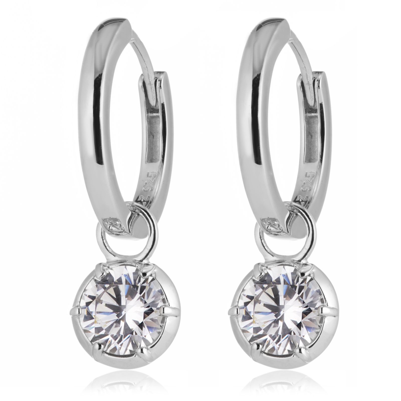 Diamonique 2ct tw Georgian Cut Down Solitaire Hoop Earrings Sterling Silver