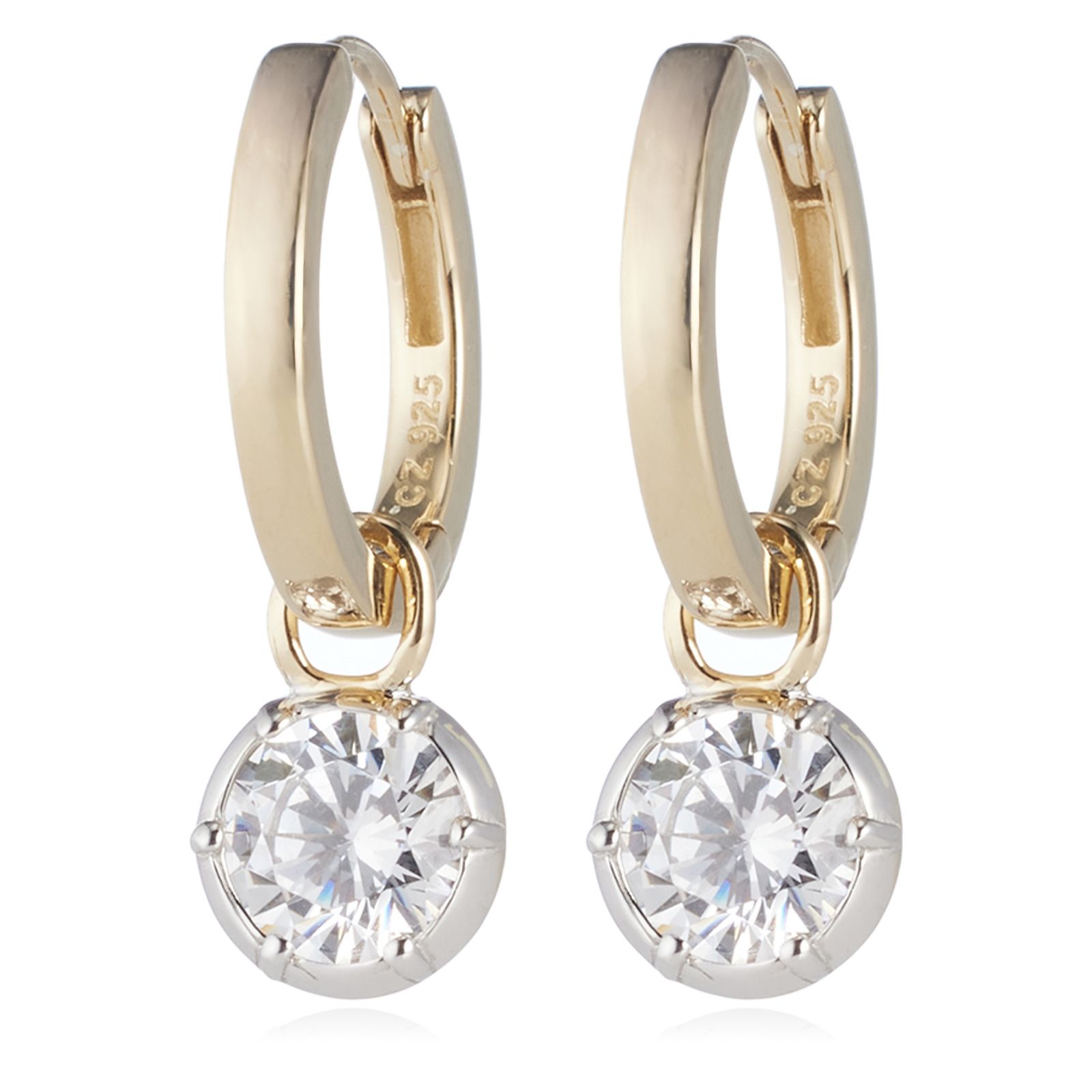 Diamonique 2ct tw Georgian Cut Down Solitaire Hoop Earrings Sterling Silver
