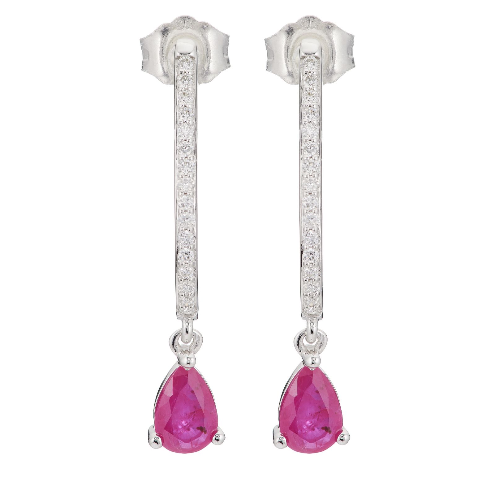 0.15ct Diamond & 0.8ct Fura Ruby Pear Cut Drop Earrings 9ct Gold