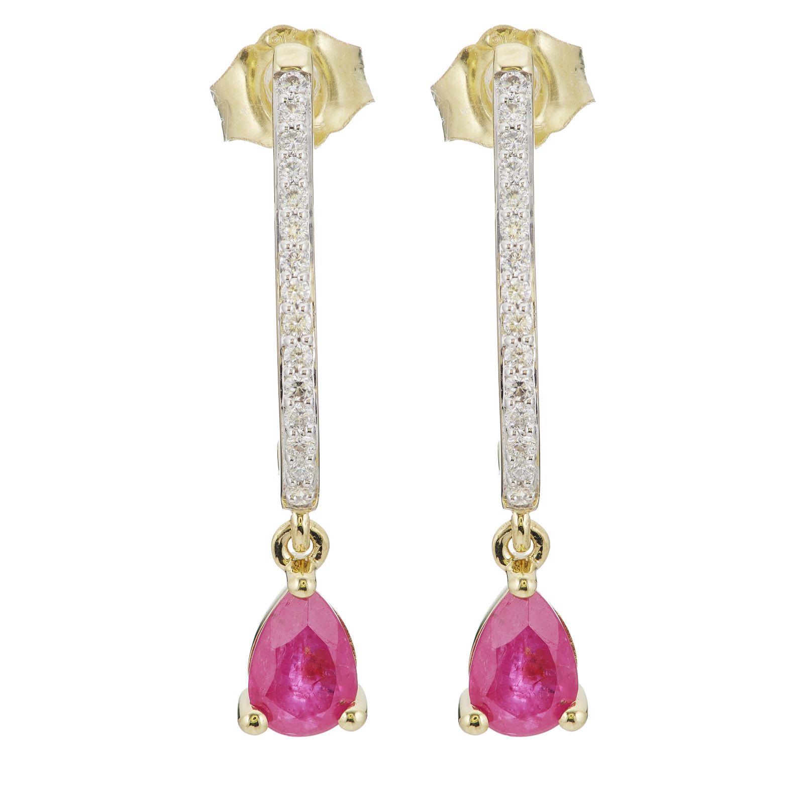 0.15ct Diamond & 0.8ct Fura Ruby Pear Cut Drop Earrings 9ct Gold