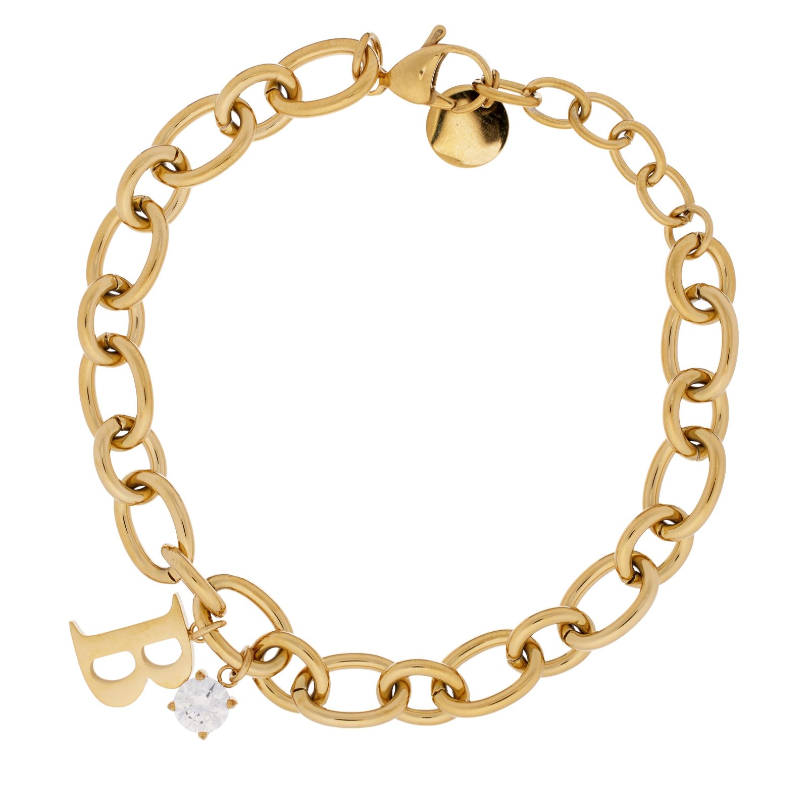 Steel by Diamonique Initial Charm Link Bracelet Stainless Steel