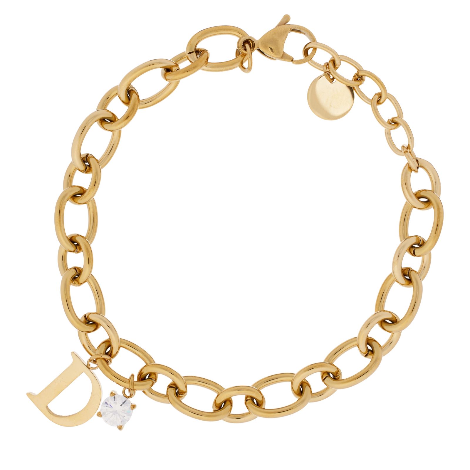 Steel by Diamonique Initial Charm Link Bracelet Stainless Steel