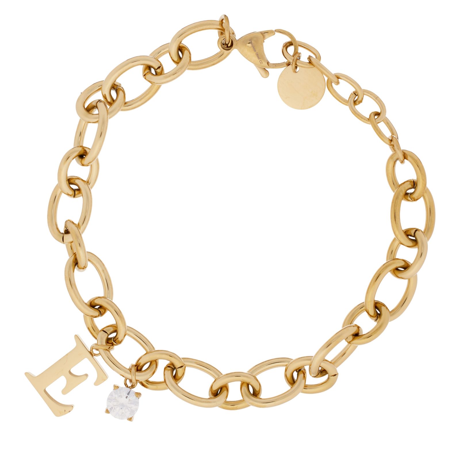 Steel by Diamonique Initial Charm Link Bracelet Stainless Steel