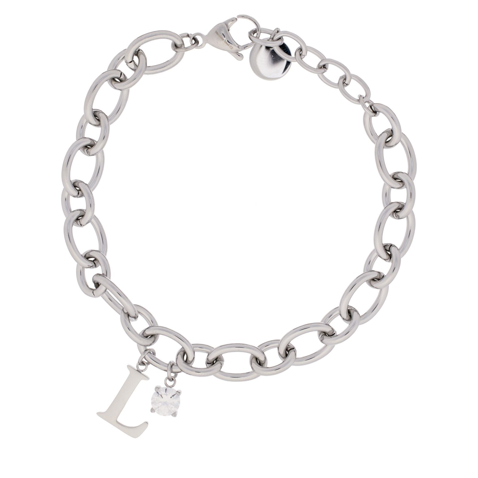 Steel by Diamonique Initial Charm Link Bracelet Stainless Steel