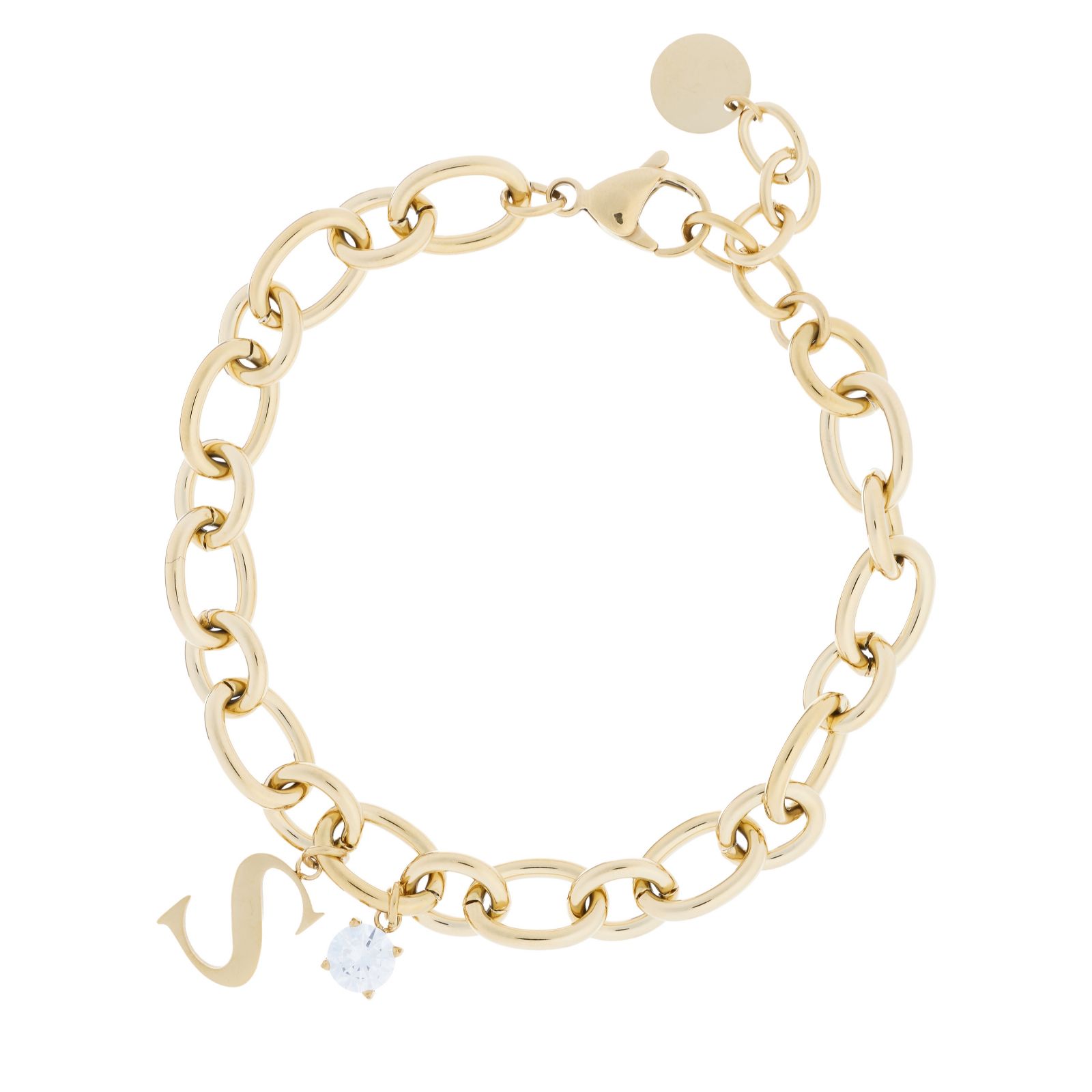 Steel by Diamonique Initial Charm Link Bracelet Stainless Steel